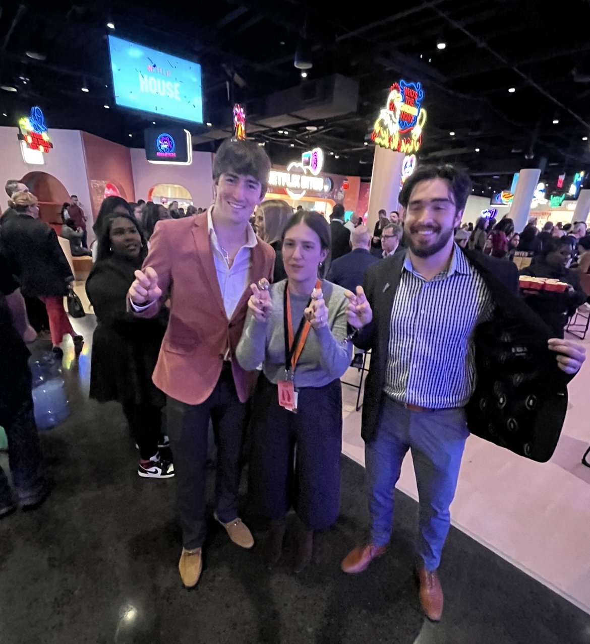 TCU Football Players Keagan Cunningham and Franklin Estrada Pose with Katie Webb From Netflix - 3